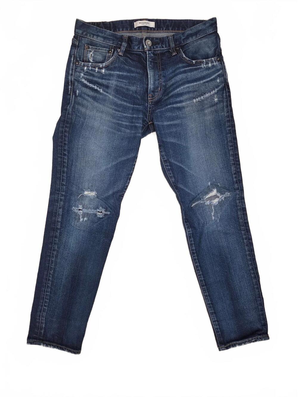 Moussy Vintage Kelley Tapered Distressed Dark Wash Japanese Denim Jeans Size 26